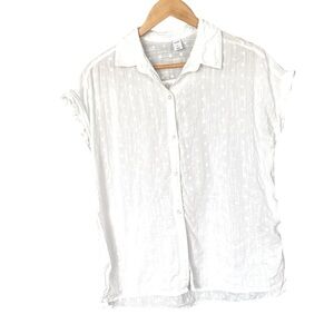 OLD NAVY, Embroidered Flowers & Dots Lightweight White Cotton/Rayon Blend Top, M